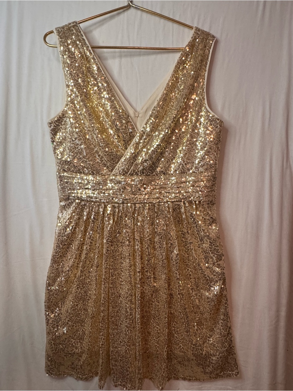 Gold Sequin V-Neck Cocktail Dress